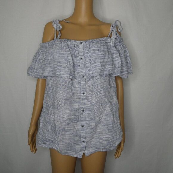 Lucky Brand Space Dye Cold Shoulder Tie Blouse Top - Picture 1 of 12